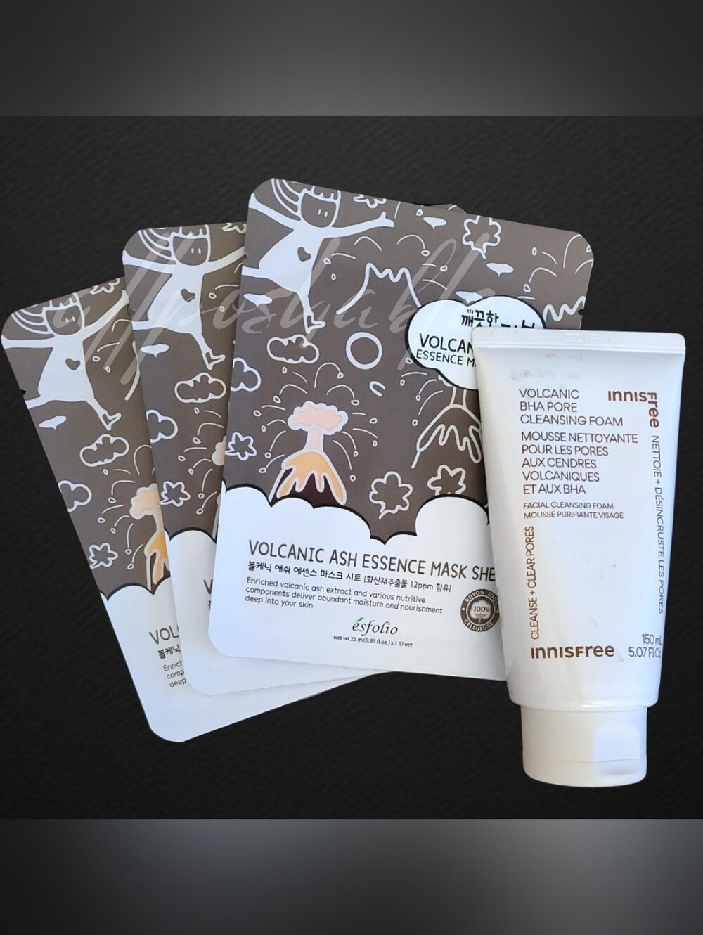 Innisfree Volcanic BHA Pore Cleansing Foam & esfolio Volcanic Ash Sheet Mask